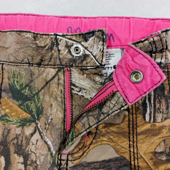Carhartt Kids Girls Camo Cargo Pants RealTree Pink Stitching Size 6X. Inseam 14" - Picture 6 of 7